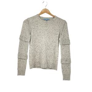 Antonio Melani 100% Cashmere Sweater‎ Ruffle Sleeve Natural Black Speck Size XS